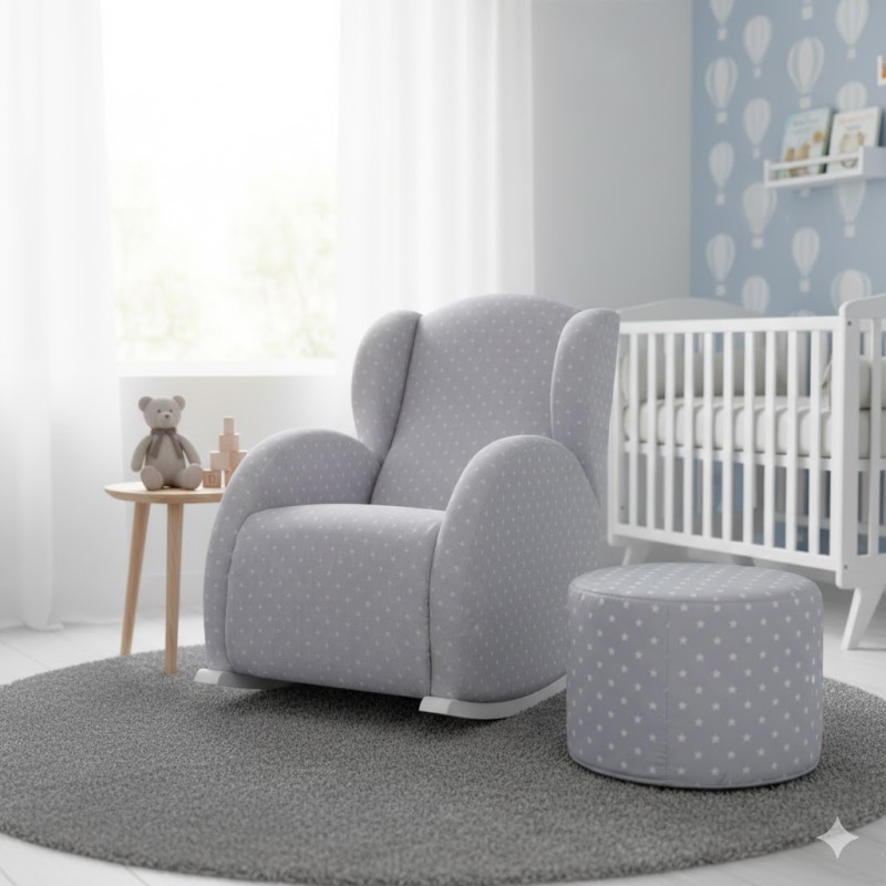 Set houpacího křesla a pufu Micuna v dětském pokoji